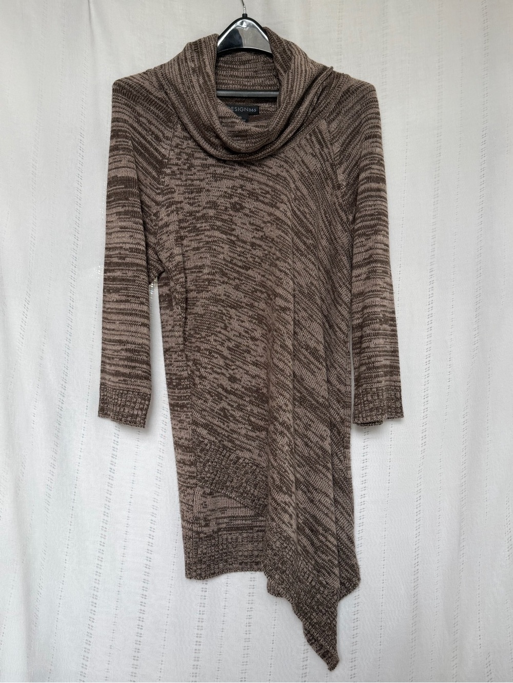 Design 365 Marled Taupe Asymmetrical Cowl Neck Sweater